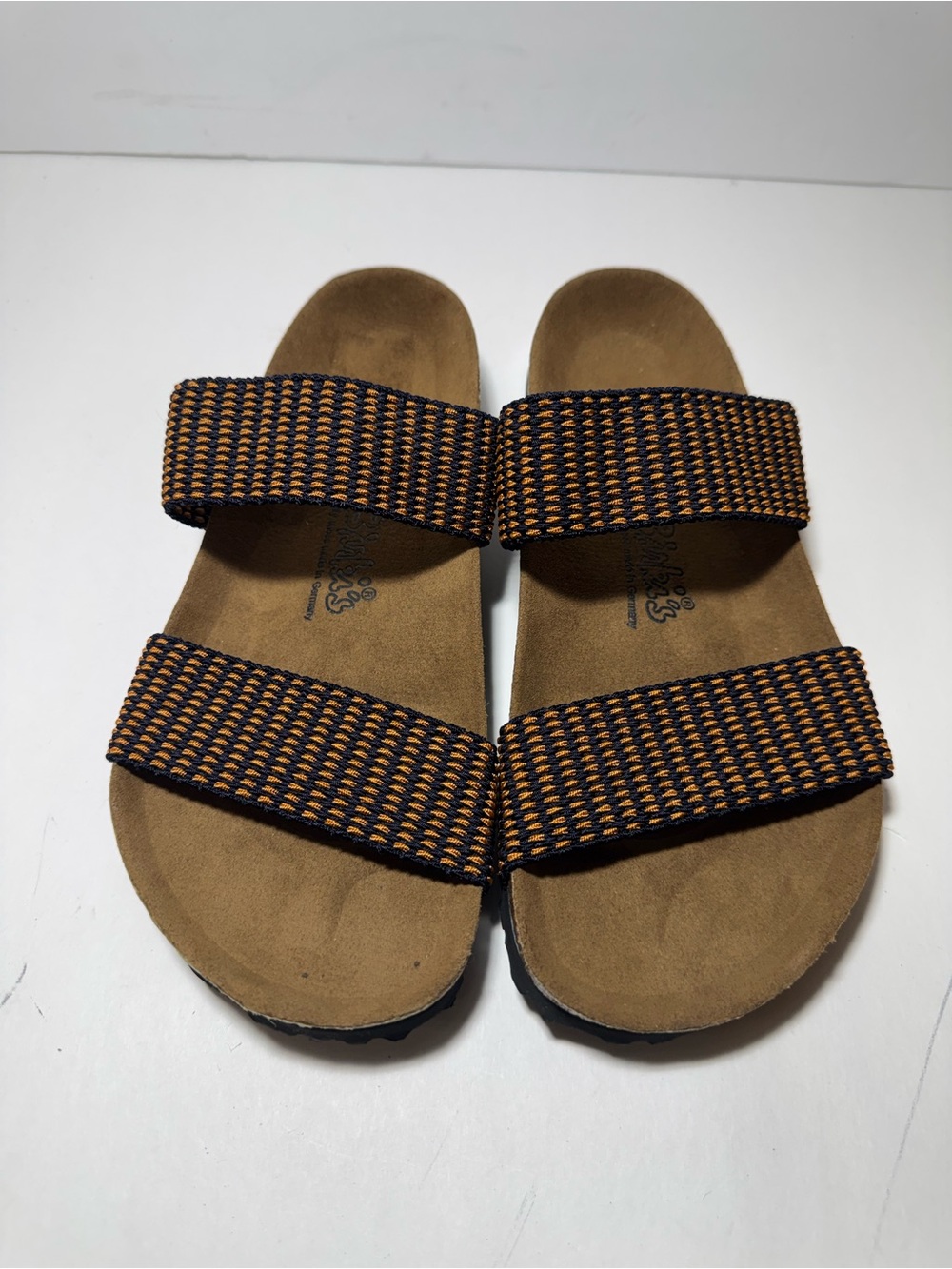 New Birkenstock Birkis Curacao Sandal Black/Orange Stretch Strap Slides 39 US 8